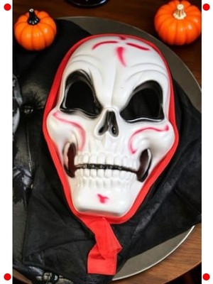 MarkEntegra Cadılar Bramı Iskelet Tüllü Kırmızı Beyaz Maske