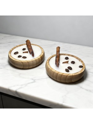 Shiny House Bambu Kase Doğal Soya Mum Seti 2’li | Kahve & Tarçın