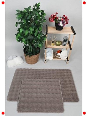 MarkEntegra Yıkanabilir Kaymaz Banyo Paspas Takımı Vizon