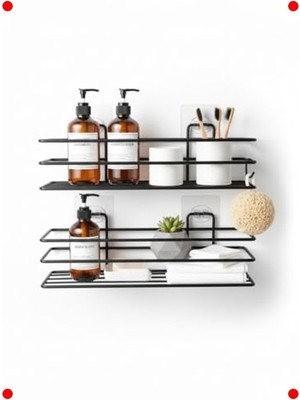 MarkEntegra 2 Adet Yapışkanlı Siyah Banyo & Mutfak Rafı - Delmeden