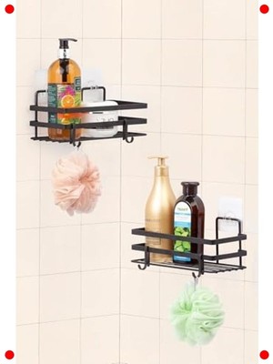 MarkEntegra Paslanmaz Yapışkanlı Tek Katlı Rafı Seti 2 Adet Siyah