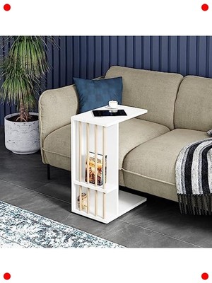 MarkEntegra Beyaz Tekerlekli Çok Amaçlı Yan Sehpa