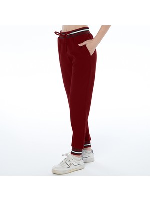 ASN Concept Kadın Paçası Beli Ribanalı Kuşgözlü Bordo Renk Eşofman Altı (Büyük Beden Seçeneğiyle)