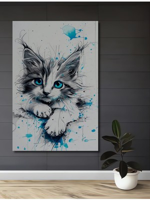 Teona Ahşap Masum Kedi Yavrusu Sulu Boya Görünümlü Ahşap Dekoratif Ev,antre,salon,ofis,mutfak,yatak Odası Tablo