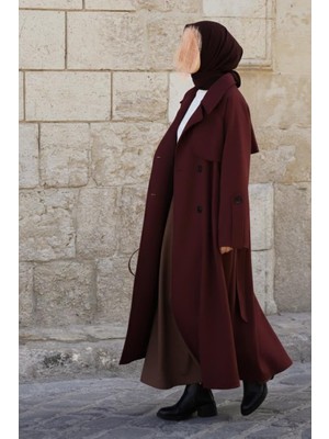 Ande Tesettür Rüzgarlıklı Kruvaze Kaban - Bordo