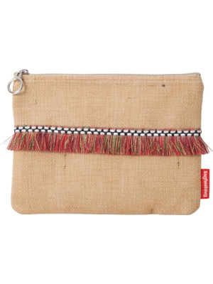 Baghashtag Kırmızı Ip Püsküllü Jüt Clutch Bez Çanta