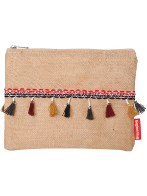 Baghashtag Vintage Pon Pon Püsküllü Jüt Clutch Bez Çanta