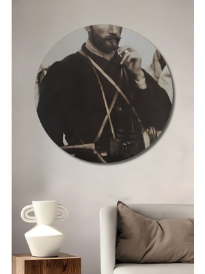 Teona Ahşap Mustafa Kemal Atatürk Imza Portresi Yağlı Boya Görünümlü Ahşap Dekoratif Tablo Yuvarlak Duvar Tablosu