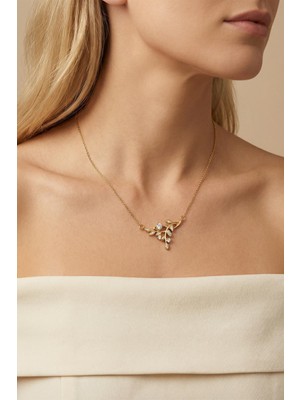 Rays Çiçek Figürlü Gold Renk Kolye 0107