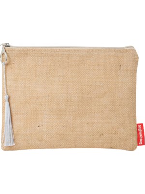 Baghashtag Beyaz Püsküllü Jüt Clutch Bez Çanta