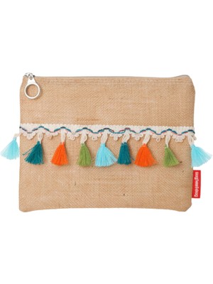 Baghashtag Renkli Pon Pon Püsküllü Jüt Clutch Bez Çanta