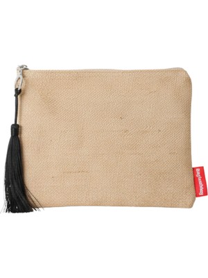 Baghashtag Siyah Püsküllü Jüt Clutch Bez Çanta