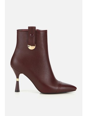 Yaya By Hotiç Kadın Bordo Dikiş Detaylı Gold Detaylı Tokalı Ince Topuklu Bot