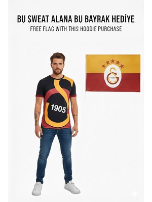 Galatasaray Lisanslı Unisex Siyah Arma T-Shirt Bayrak Hediyeli