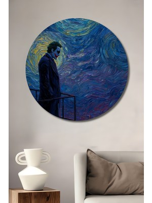 Teona Ahşap Joker Van Gogh Yıldızlı Gece Görünümlü Yağlı Boya Sanat Ahşap Dekoratif Tablo Yuvarlak Duvar Tablosu