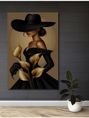 Teona Ahşap Gızemlı Kadın ve Altın Zambaklar Dijital Sanat Ahşap Ev,antre,salon,ofis,mutfak,yatak Odası Tablo
