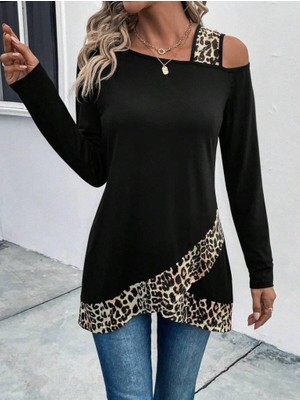 Mareandpanda Kadın Tek O Uzdan Açık Askılı Uzun Kollu Leopar Detaylı Viskon Bluz