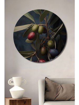 Teona Ahşap Zeytin Dalı Sanat Tablosu Yağlı Boya Görünümlü Ahşap Dekoratif Tablo Yuvarlak Duvar Tablosu