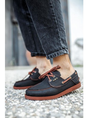 Bigelal Mevsimlik Keten Ayakkabı  Siyah (Taba Taban)