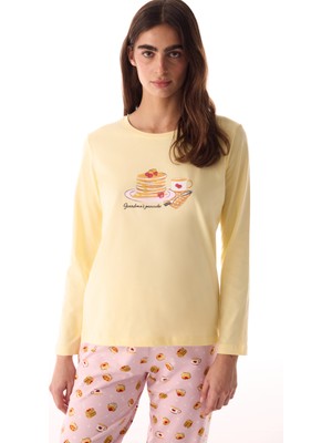 Penti Breakfast Yiyecek Desenli Uzun Kollu Pantolon Pijama Takımı