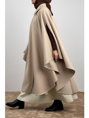 Ande Tesettür Uzun Kaşe Panço - Bej