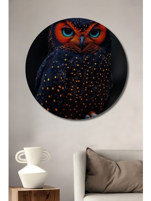 Teona Ahşap Parlayan Gece Baykuşu Yağlı Boya Görünümlü Ahşap Dekoratif Tablo Yuvarlak Duvar Tablosu