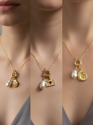 NKT Collection Deniz Kabuğu Midye Ay Güneş Incili Kolye