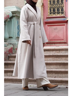 Ande Tesettür Balıksırtı Uzun Ceket - Bej