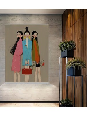 Teona Ahşap Üç Stil Sahibi Kadın Yağlı Boya Görünümlü Ahşap Dekoratif Ev,antre,salon,ofis,mutfak Tablo
