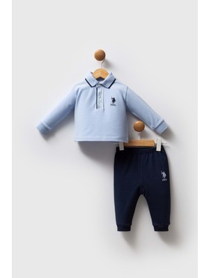 U.S. Polo Assn. Us Polo Erkek Polo Yaka Sweatshırt Alt Üst Takım - 2570US - Mavi - 9 Ay Mavi