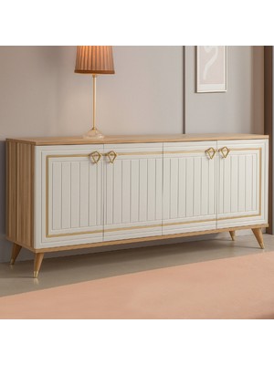 Eymense Lidya 4 Kapaklı Altın Detaylı Yemek Odası Konsol