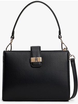 Tommy Hilfiger Kadın Heritage Mini Satchel Metal Toka ve Charm Detaylı Çanta - Siyah