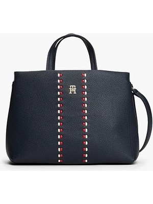Tommy Hilfiger Kadın Timeless Dekoratif Şerit Detaylı El ve Omuz Çantası - Lacivert