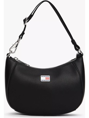 Tommy Hilfiger Kadın Daily Elevated Yarım Ay Tasarımlı Logo Rozetli Omuz Çantası - Siyah
