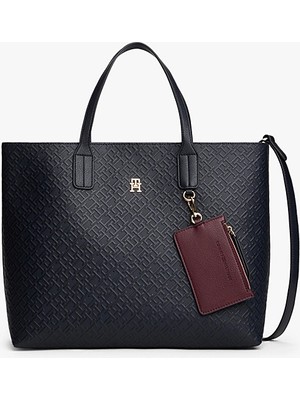 Tommy Hilfiger Kadın Th Icon Satchel Monogram Desenli Omuz Çantası - Lacivert