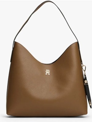 Tommy Hilfiger Kadın Icon Shoulder Bag Metal Logo Detaylı Omuz Çantası - Kahverengi