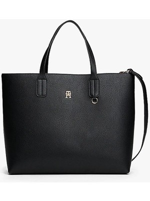 Tommy Hilfiger Kadın Icon Satchel Metal Logo Detaylı El ve Omuz Çantası - Siyah