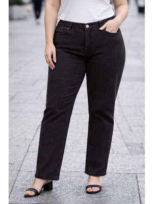 Lale Butik Büyük Beden Kadın Beli Lastikli Likralı Boru Paça Kot Pantolon 03 Antrasit