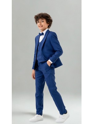 Erkek Çocuk Smokin Takım Elbise – Ceketli Pantolonlu Yelekli Papyonlu Gömlekli 5’li Set
