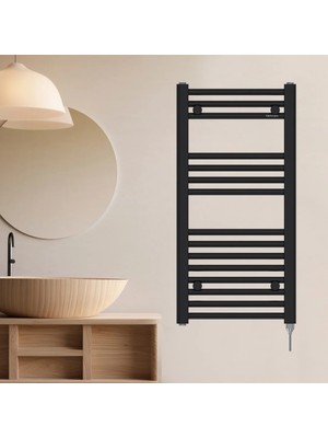 Hammam 800X400MM 250W Elektrikli Fişli Karbon Çelik Havlupan Alya Mat Siyah Ral 9005