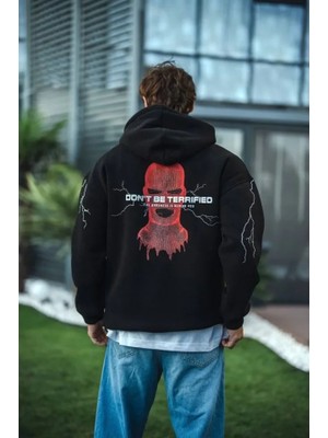 Beruflic Üç Iplik Kapüşonlu Baskılı Oversize Sweatshirt- Siyah