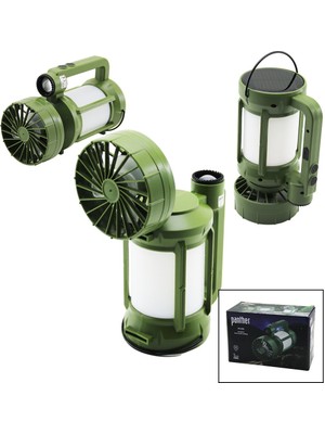 Go İthalat 3in1=fan - 2-Fener Solar - USB Şarj Vantilatör - Kamp Lamba FENER:10W+5WFAN=90 Derece Oynar Baş- Tek Kademe PT-576 (5440)