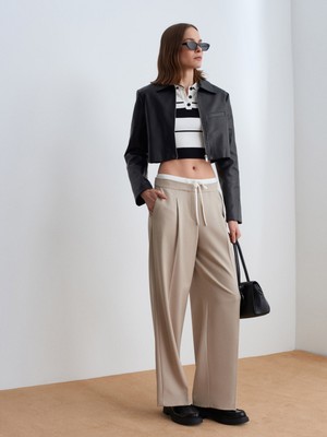 Dilvin 72240 Çift Belli Geniş Pantolon-Taş