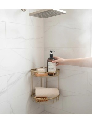 İsaoğlu Yapı Banyo Şampuanlık Mat Gold Ikili Şampuan Rafı Pirinç Malzeme Paslanmaz Mat Altın