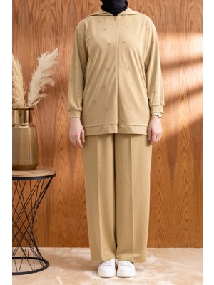 Letafet Nakış ve Inci Detaylı Pantolonlu Takım - Taş