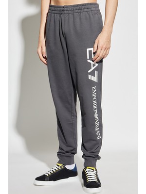 EA7 Erkek Tam Kalıp Büyük Logolu Eşofman Altı - Füme