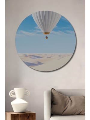 Teona Ahşap Beyaz Balon Sıcak Hava Balonu Safari Dekoratif Ahşap Tablo Yuvarlak Duvar Tablosu