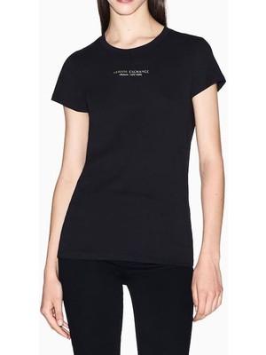 Armani Exchange Kadın Tam Kalıp Kısa Kollu Logolu T-Shirt - Siyah
