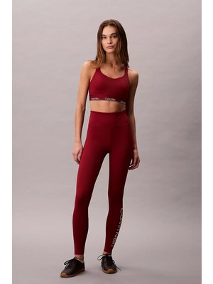 Calvin Klein Kadın Tam Kalıp Yüksek Bel Logolu Tayt - Bordo