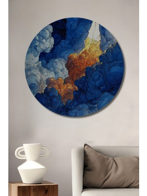 Teona Ahşap Uzay Mekiği Görünümlü Sulu Boya Sanat Tablosu Yuvarlak Duvar Tablosu